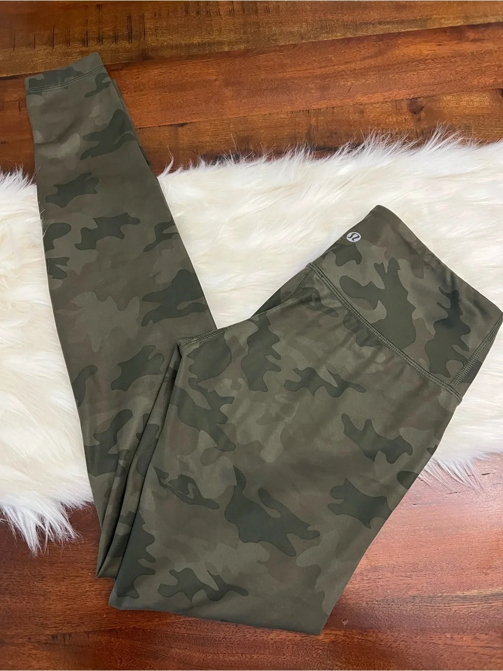 Lululemon Wunder Under Camo Leggings Green Camouflage Full Length Size 4